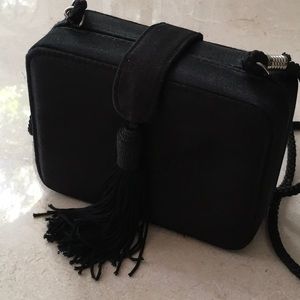 Black Satin Crossbody Bag with Tassel